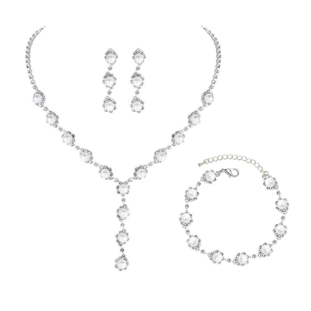 [Australia] - UDORA Simulated Pearl Necklace Earrings Bracelet Jewelry Sets Bridal Wedding Party Prom 