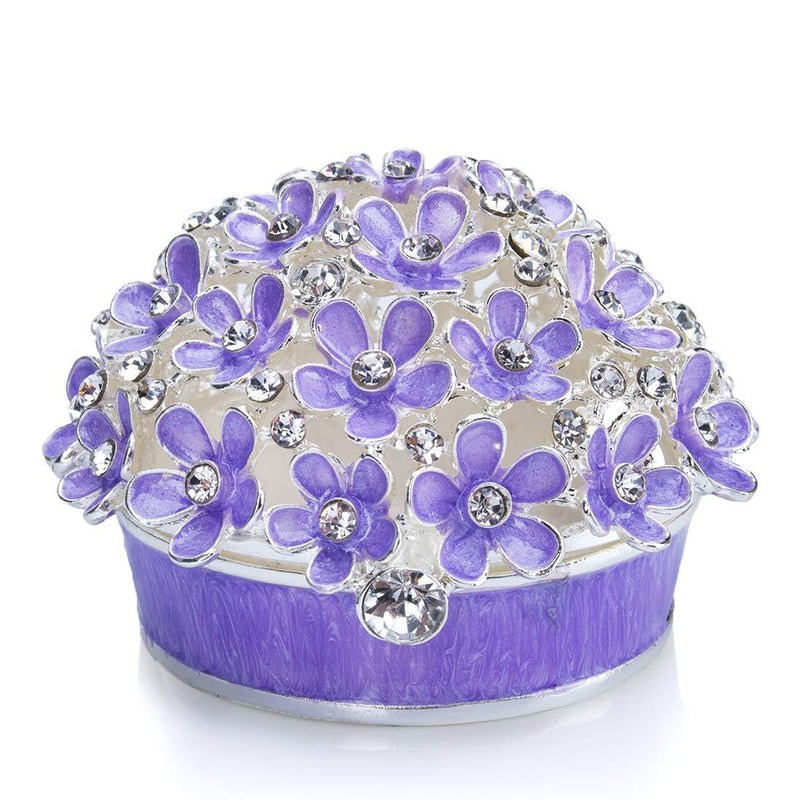[Australia] - YU FENG Purple Forget Me Not Flowers Jewelry Trinket Box with Sparkly Crystal Rhinestones Gift for Women or Girls 