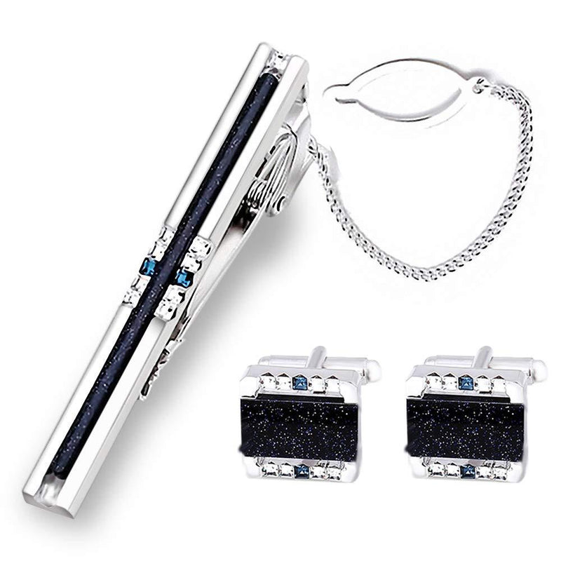 [Australia] - BagTu Shinning Galaxy Cufflinks and Tie Clip Set with Gift Box and Greeting Card, Strip Galaxy Dark Blue Cufflinks and Tie Clip Gift Set for Men 