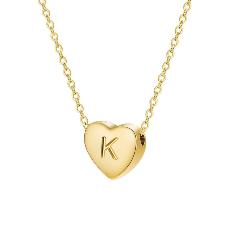 [Australia] - Dainty Heart Initial Necklace Letters A to Z 26 Alphabet Pendant Necklace Small Heart 14K Real Gold Plated Personalized Necklace Inspiration Gifts for Girl Women Gold Plated K 