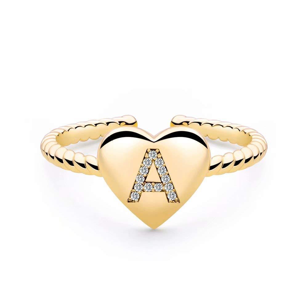 [Australia] - M MOOHAM Stackable Initial Rings for Women Girls, Gold Plated Dainty Heart Capital Letter Initial Rings for Women Teens Girls, Stackable Rings for Girls Engraved Alphabet Letter Rings A-Gold 