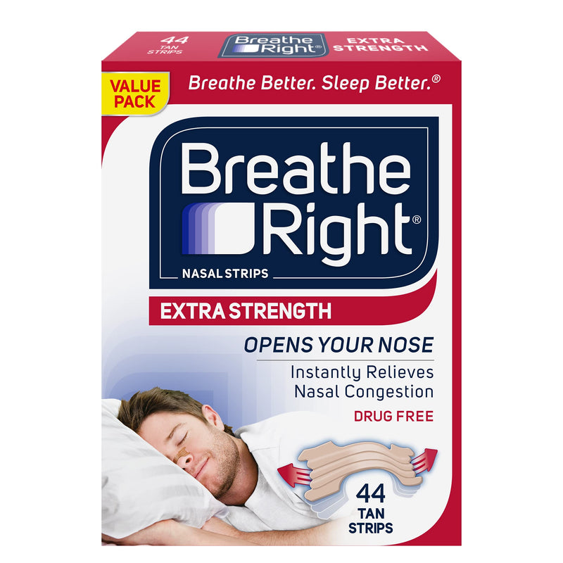 [Australia] - Breathe Right Extra Strength Tan Nasal Strips, Nasal Congestion Relief due to Colds & Allergies, Reduces Nasal Snoring caused by Nasal Congestion, Drug-Free, 44 count 