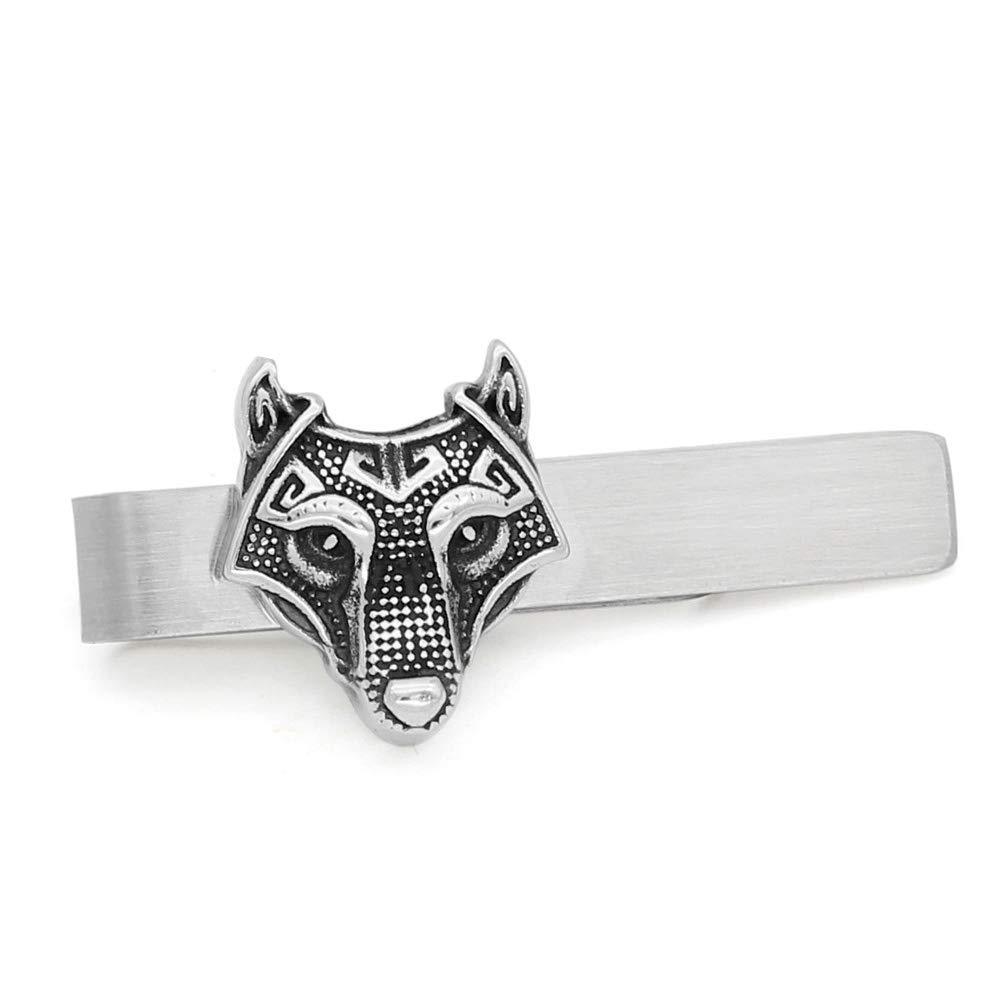 [Australia] - GuoShuang Stainless Steel Nordic Viking Norse Small Amulet Rune Wolf Head Tie Clips with Valknut Gift Bag 