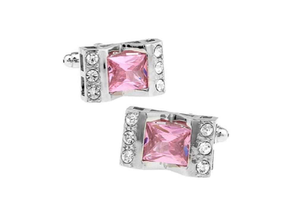 [Australia] - MRCUFF Pink Crystal with Clear Accents Cufflinks in Presentation Gift Box & Polishing Cloth 