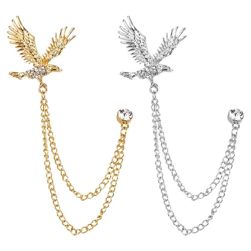 [Australia] - Huture 2 Packs Men's Eagle Brooch Lapel Pin Badge Hanging Chains Collar Brooches Pin for Career Suit Tuxedo of Shirts Tie Hat Scarf for Boyfriend Father Birthday Gold/Silver 