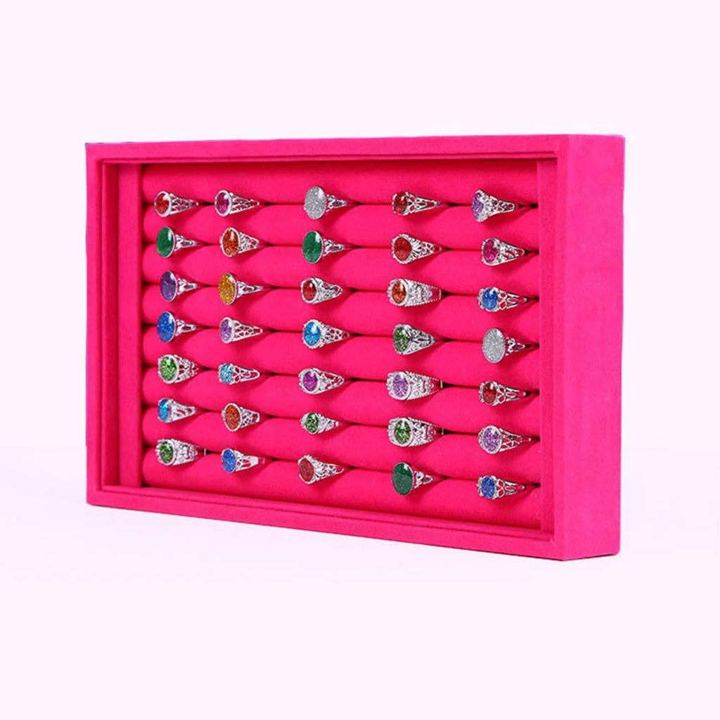 [Australia] - Tinsow Black Stackable 7 Slots Jewelry Rings Earrings Tray Velvet Showcase Display Organizer (Pink) Pink 