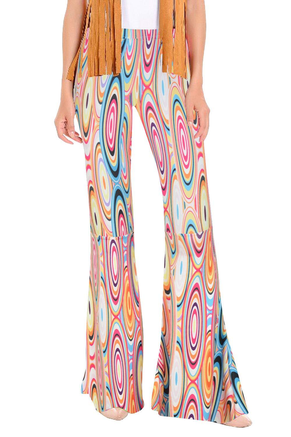 [Australia] - For G and PL Women's Hippie Costume Pants Floral Bell Bottom Large Circle 