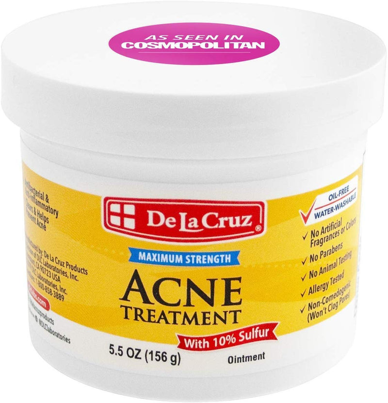 [Australia] - De La Cruz 10% Sulfur Ointment Acne Treatment - Medication to Clear Cystic Acne Pimples and Blackheads on Face and Body - Made in USA - Jumbo Size 5.5 oz 