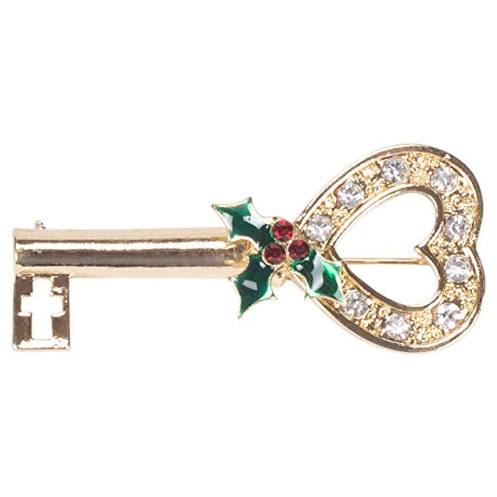 [Australia] - Transpac Key Bethlehem Let Him in Gold Tone 2 inch Zinc Alloy Metal Christmas Brooch Pin on Gift Card 
