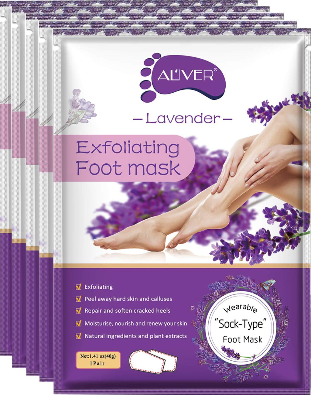 [Australia] - Foot Peel Mask 5 Pack, Lavender Exfoliating Foot Masks, Natural Exfoliator for Dry Dead Skin, Callus, Repair Rough Heels for Men Women 