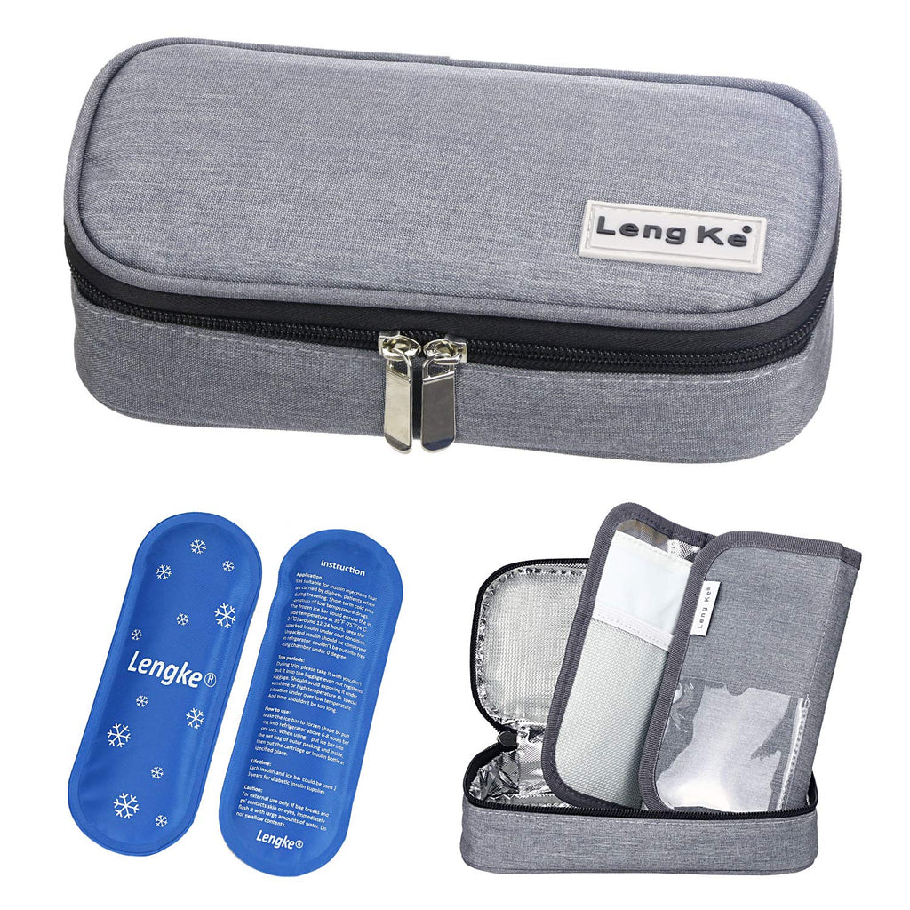 [Australia] - YOUSHARES Insulin Travel Case - Insulated Medication Cooler Travel Bag for Diabetic Insulin Pen and Vials Storage with 2 Cooling Ice Packs (Grey) Grey 