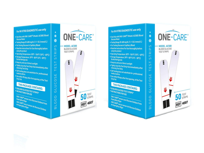 [Australia] - ONE-CARE 100 count Blood Glucose Test Strips, Precision Sugar Measurement for Diabetics, Monitor Your Diabetes (2 boxes of 50 each) 