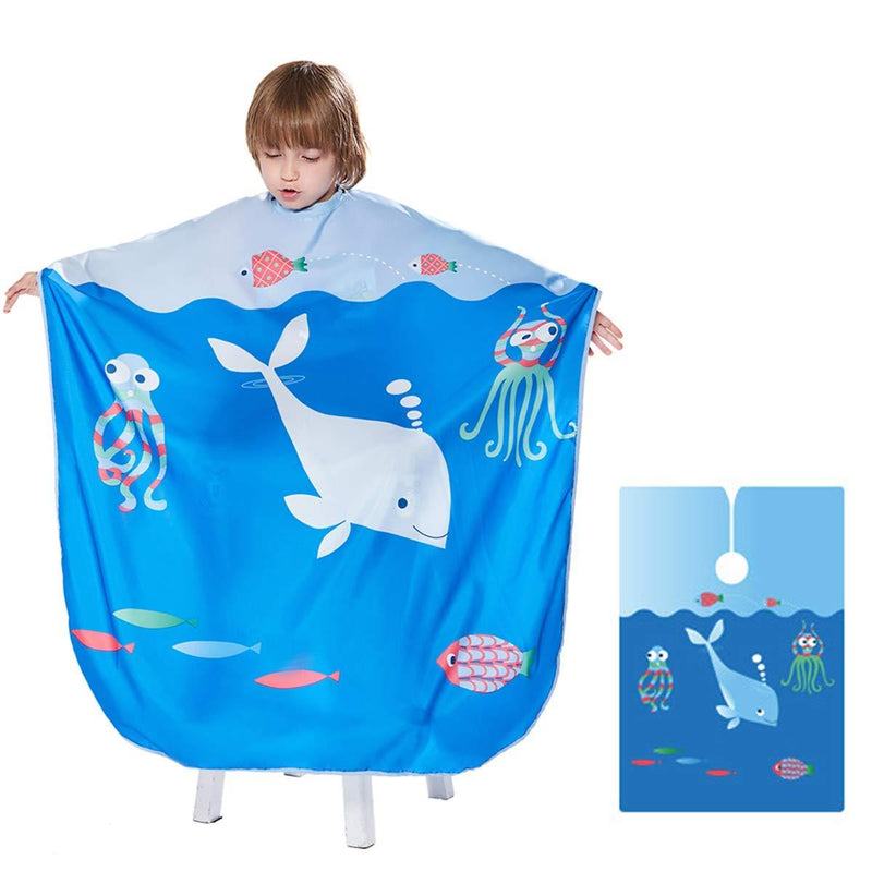 [Australia] - Barber Cape for Kids - Iusmnur Professional Hair Salon Cape with Adjustable Snap Closure Shampoo Hair Cutting Cape for Salon and Home - 51 x 36 inches (Ocean World) Blue 