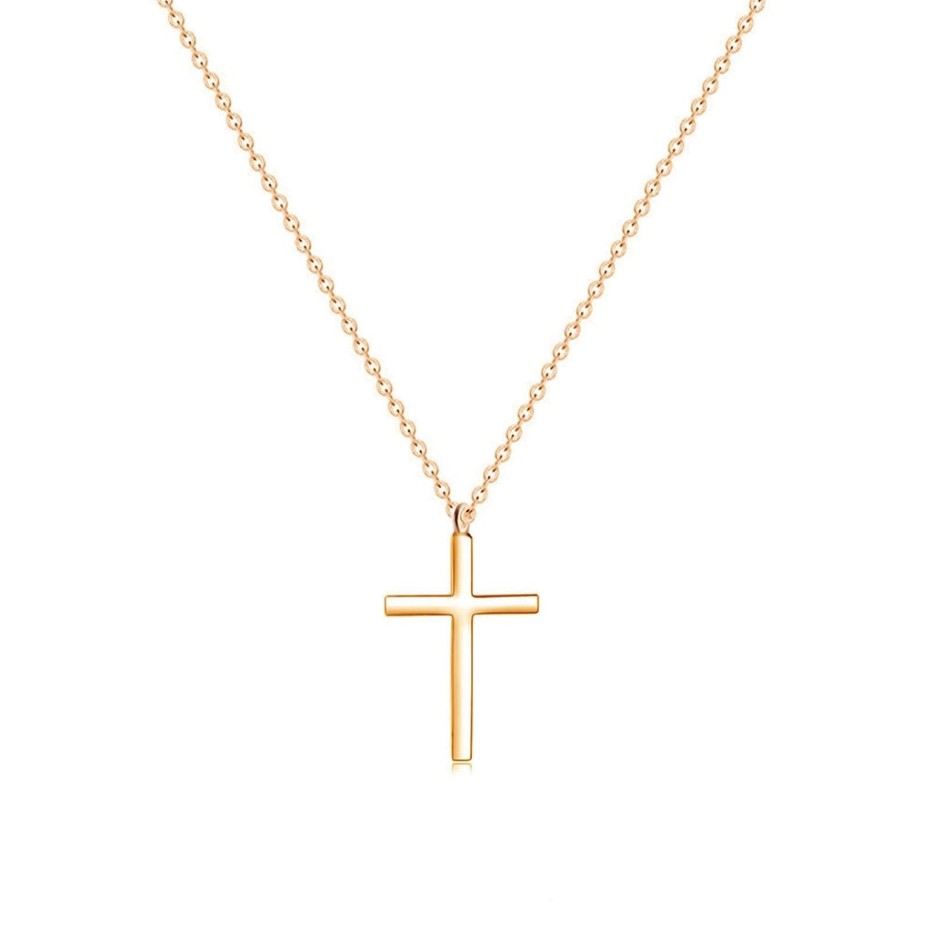 [Australia] - Cross Pendant Necklace for Women 18K Gold Plated Stainless Steel Tiny Cross Necklace Simple Christian Religious Necklace for Girls Rose Gold 