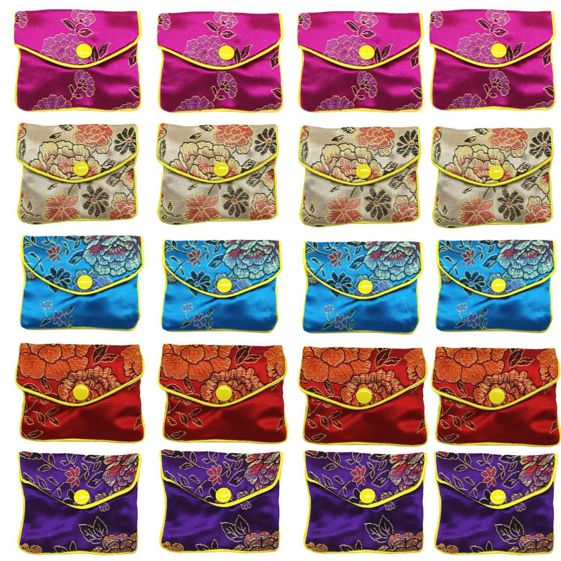 [Australia] - HAN SHENG 20 Pcs Embroidered Silk Jewelry Pouch Brocade Coin Purse Zipper Jewelry Pouch Gift Bags 