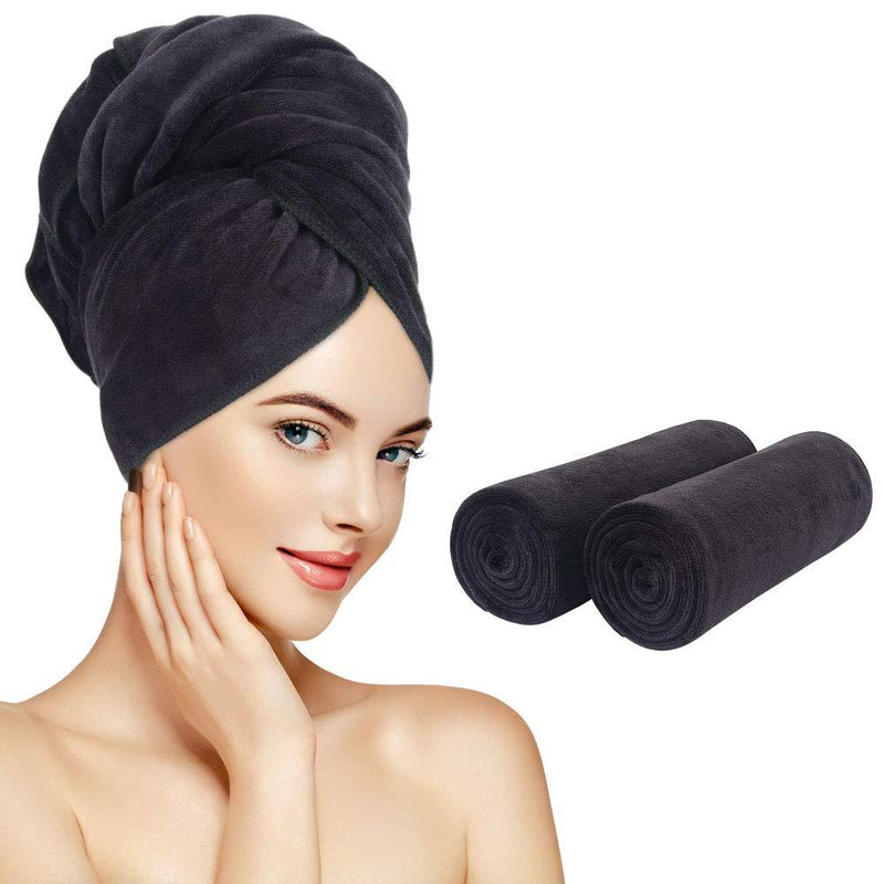 [Australia] - Sunland Microfiber Hair Drying Towel 2 Pack Super Absorbent Quick Dry Magic Hair Turban for Drying Long Hair Soft and Large 20 inch X 40 inch Black 20inchX40inch Blackx2 