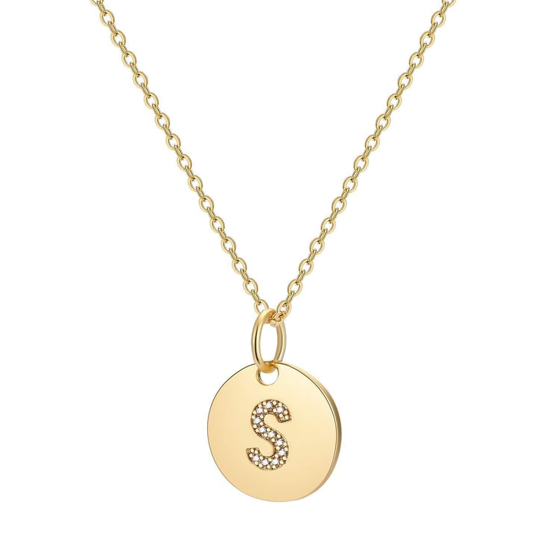 [Australia] - Initial Necklace Dainty Round Disc Letters Alphabet Pendant Necklace 14K Real Gold Plated Personalized Pendant Necklace for Women S 