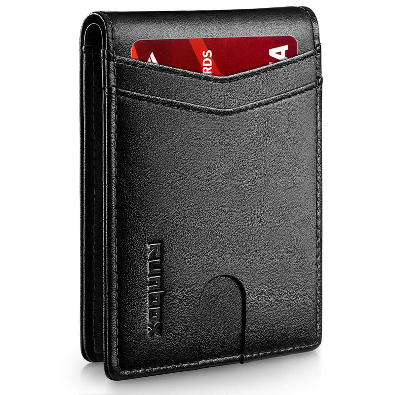 [Australia] - RUNBOX Slim Wallets for Men with RFID Blocking & Minimalist Mens Front Pocket Wallet Leather… 2 Balck 