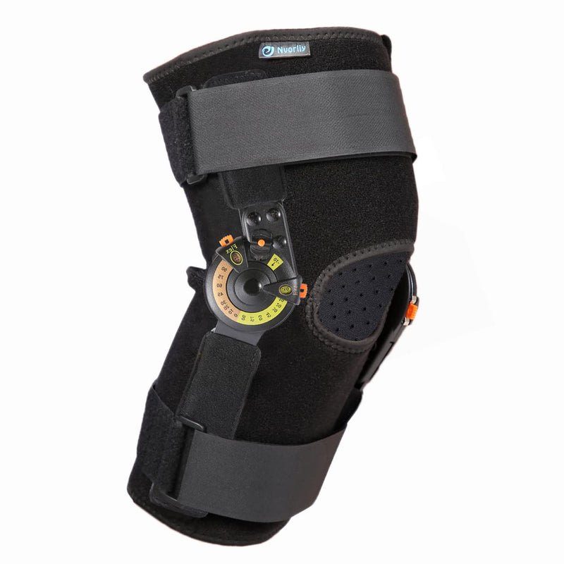 [Australia] - Nvorliy Hinged ROM Knee Brace Adjustable Knee Immobilizer Support for Arthritis, ACL, PCL, Meniscus Tear, Osteoarthritis, Post OP Recovery - Leg Stabilizer for Men & Women Regular 