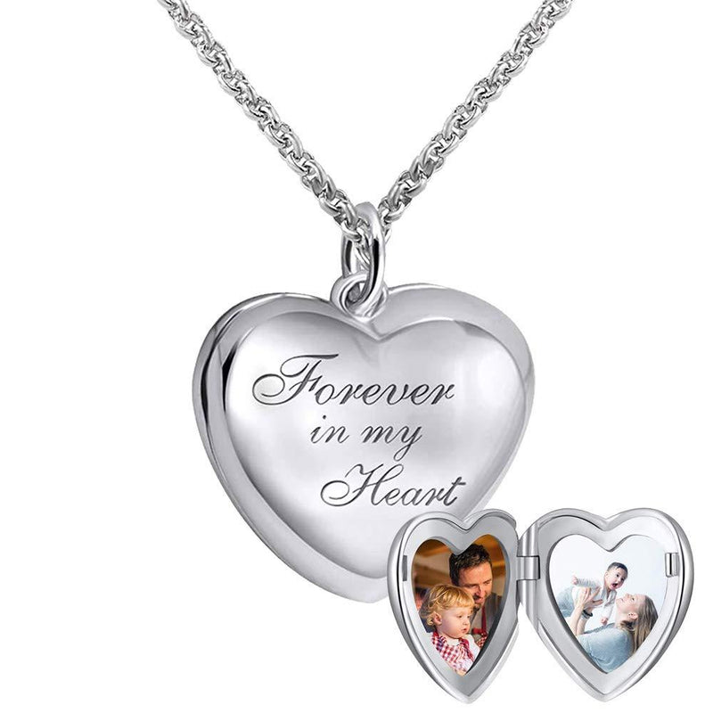 [Australia] - 925 Sterling Silver Personalized Photo Heart Locket Necklace Forever in My Heart Custom Add Your Text That Holds Pictures for Women Men Kids Heart-Shape(Brass Add Photo Yourself) 