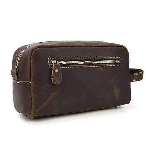 [Australia] - Calissimo Genuine Leather Dark Brown Travel Tote Bag - Dopp Kit - Shaving Kit. Large Capacity Toiletry Bag 