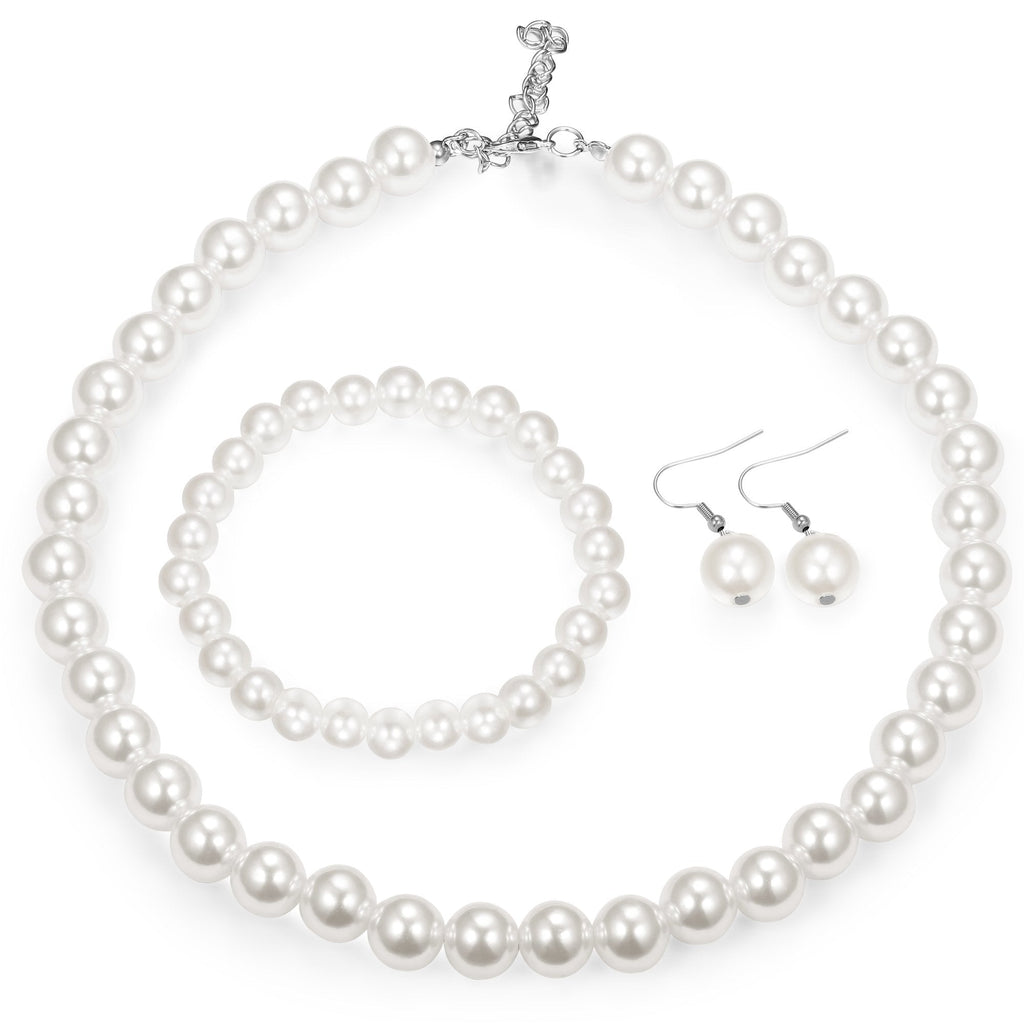 [Australia] - Finrezio Faux Pearl Crystal Necklace Earring Bracelet Set for Women Wedding Bridal Jewelry 
