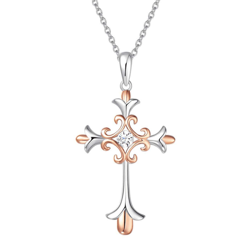 [Australia] - FANCIME White Gold Rose Gold Plated 925 Sterling Silver Embossed Infinity Cross Crucifix Delicate Pendant Necklace Dainty Pendant with Round CZ Fine Jewelry for Women Girls,16+2", 18” Embossed Infinity Cross Pendant 