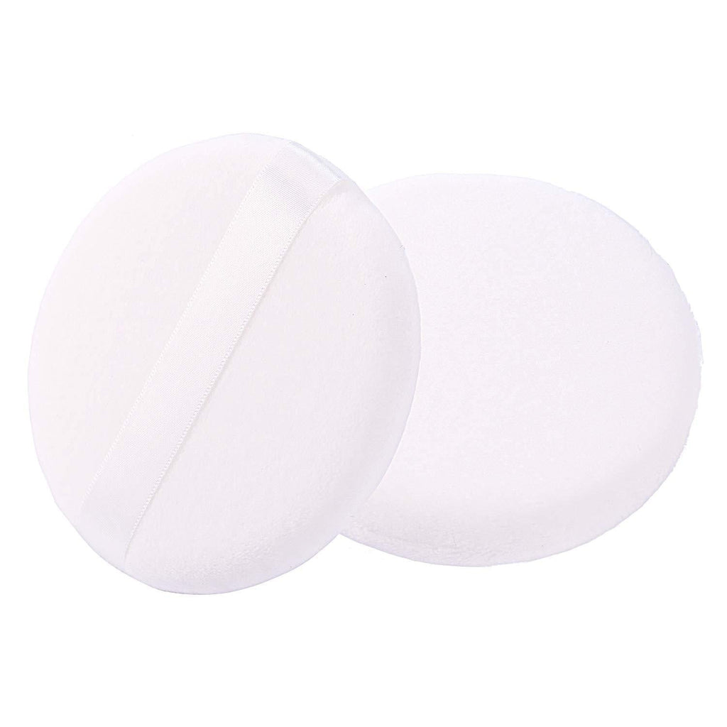 [Australia] - Large Loose Powder Puff, 4.13 Inch Powder Puff for Body Powder, Ultra Soft Velour Body Puff with Ribbon, 2pcs, White, Round 