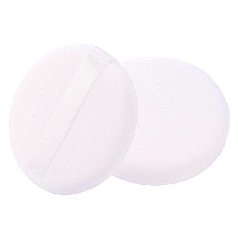 [Australia] - Large Loose Powder Puff, 4.13 Inch Powder Puff for Body Powder, Ultra Soft Velour Body Puff with Ribbon, 2pcs, White, Round 