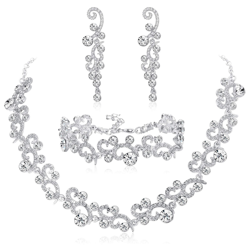 [Australia] - Jstyle Rhinestone Wedding Bridal Jewelry Set for Women Crystal Bracelet Necklace and Drop Earring Set for Wedding Gift 