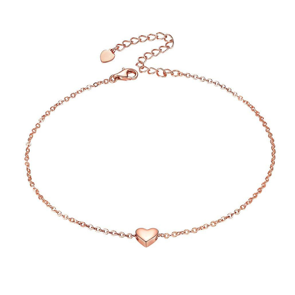 [Australia] - Silvora Sterling Silver Anklet for Women/Men, Minimalist Durable Cuban Link/Figaro Chain Foot Bracelet Anklets for Beach Party - Send with Gift Box Heart Chain-Rose Gold 