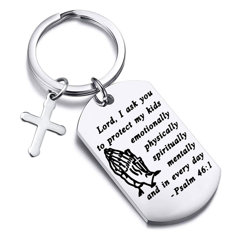 [Australia] - Christian Gifts Keychain Religious Jewelry Cross Pendant Bible Verse Keychain Military Bible Verse Praying Hands Gift silver 