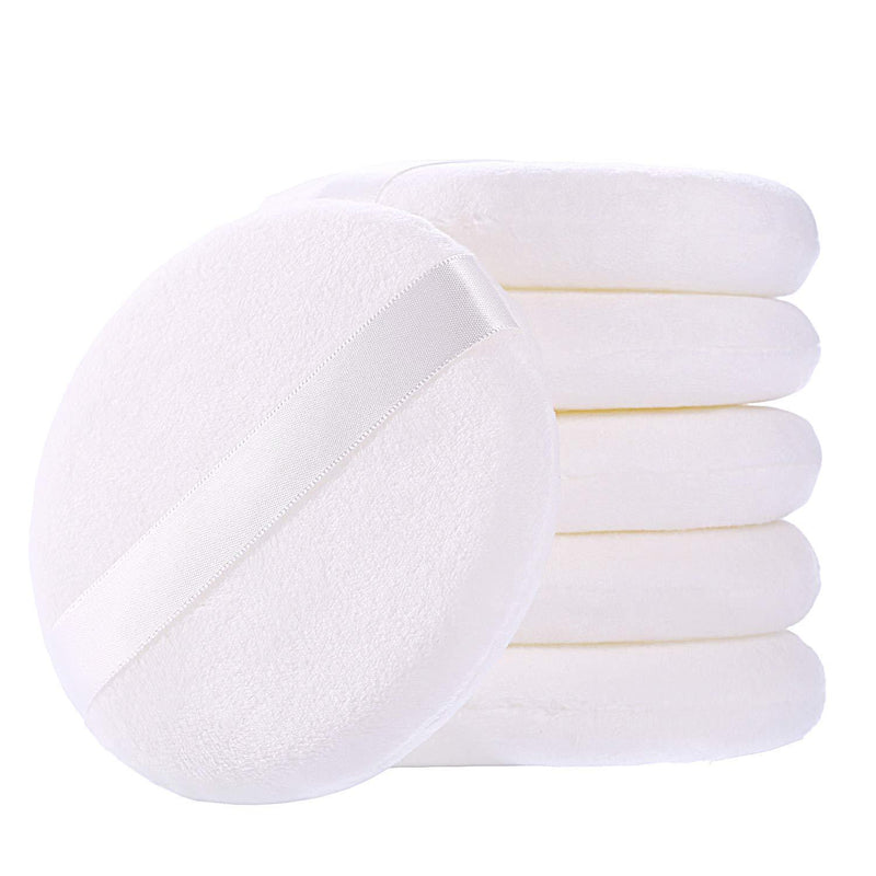 [Australia] - 6pcs Powder Puff for Body Powder, Ultra Soft Large Velour Body Loose Powder Puff, 4.13 inch, White, Round 