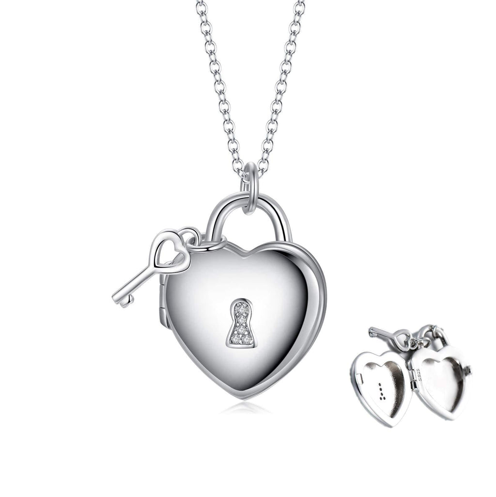 [Australia] - Personalized Sterling Silver Heart Locket Necklace That Holds Pictures Lock and Key Pendant for Women Mom Lock & Key Necklace 