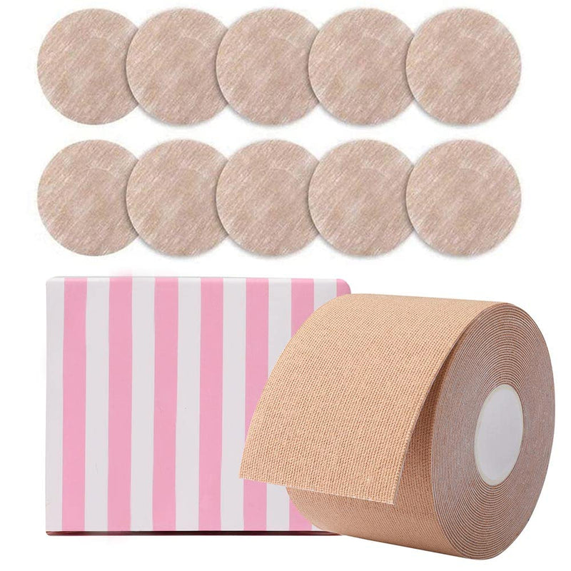 [Australia] - Boob Tape and 10 Pcs Backless Nipple Cover Set, Breathable Breast Lift Tape Boobytape for Breast Lift Athletic Tape with Breast Petals Disposable Adhesive Bra for A-E Cup Large Breast 