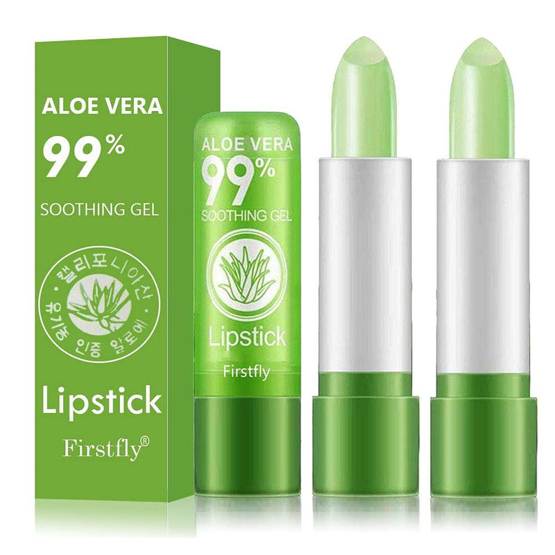 [Australia] - 2 Pack Aloe Vera Lipstick, Firstfly Long Lasting Nutritious Lip Balm Lips Moisturizer Magic Temperature Color Change Lip Gloss (Green) Green 