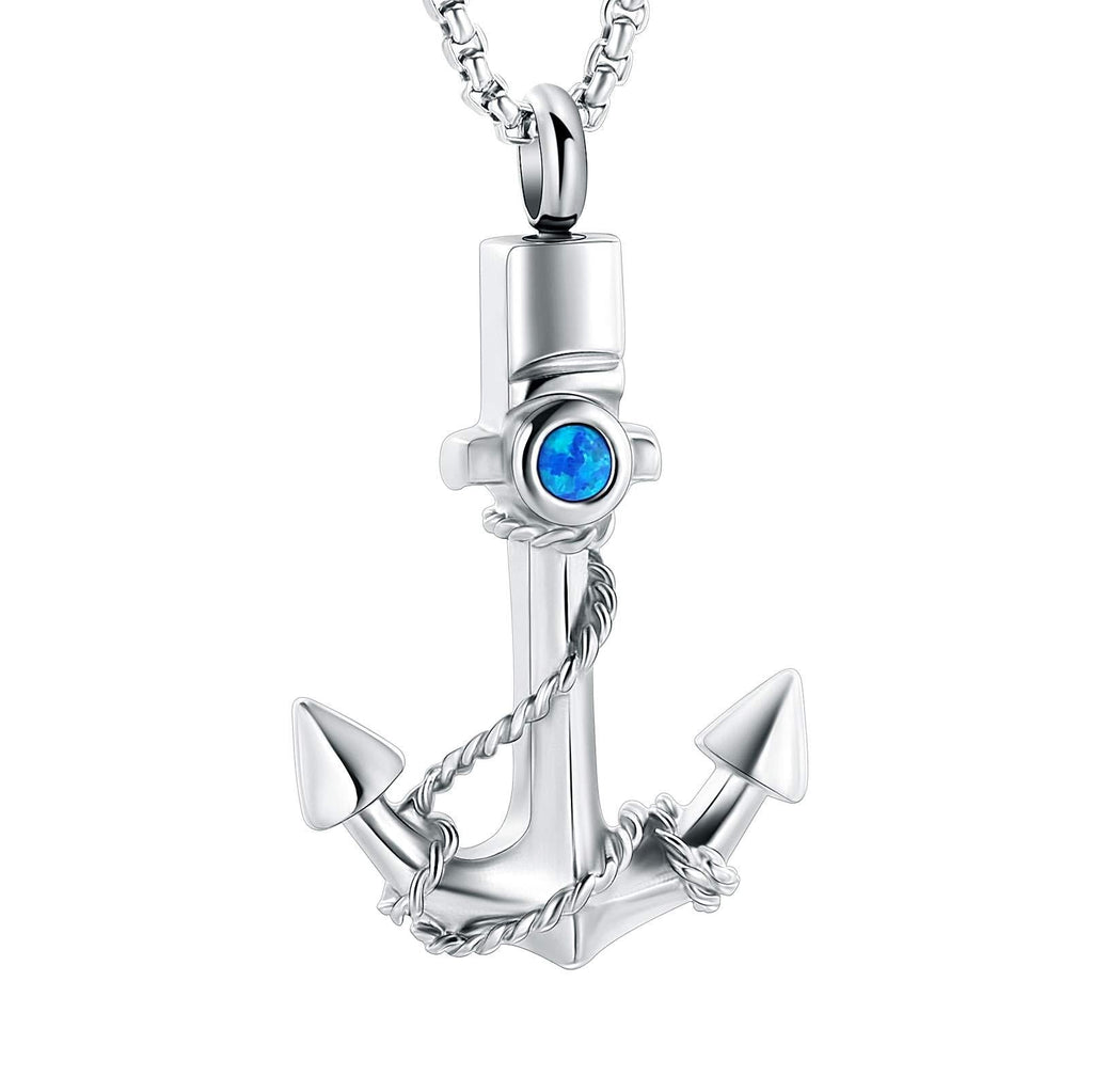 [Australia] - Urn Jewelry for Men, Anchor Urn Necklace for Ashes with Blue Opal Cremation Jewelry Memorial Keepsake Pendant Steel Color with Blue Opal 