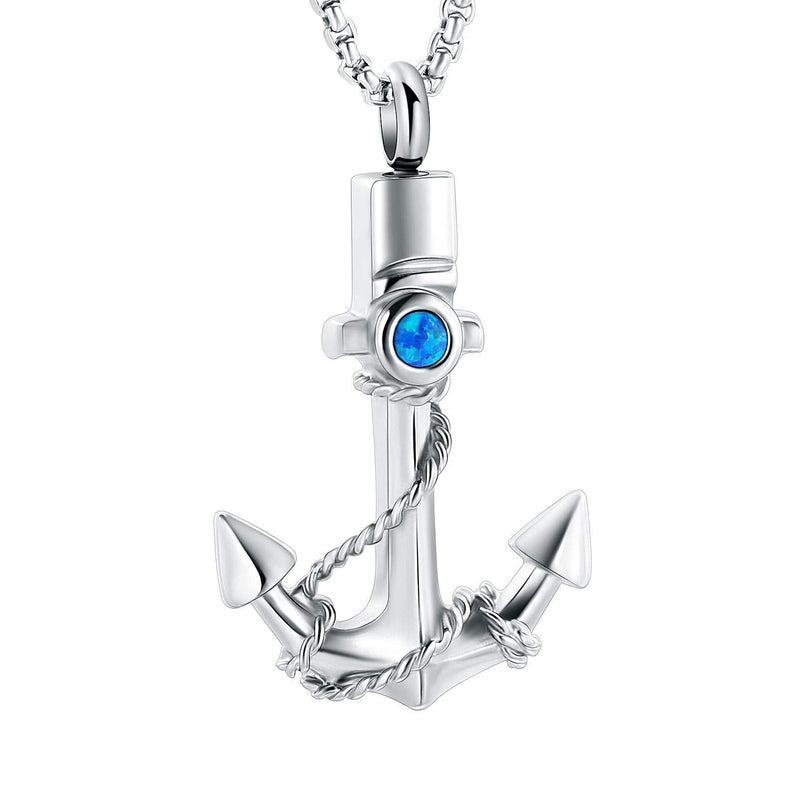 [Australia] - Urn Jewelry for Men, Anchor Urn Necklace for Ashes with Blue Opal Cremation Jewelry Memorial Keepsake Pendant Steel Color with Blue Opal 