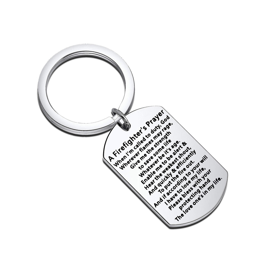 [Australia] - FEELMEM Firefighter Prayer Keychain Fire Rescue Brushed Firefighters Fireman Prayer Dog Tag Keyring Thin Red Line Firefighter Christian Religious Jewelry Gifts for Firemen Firefighter Hero silver 