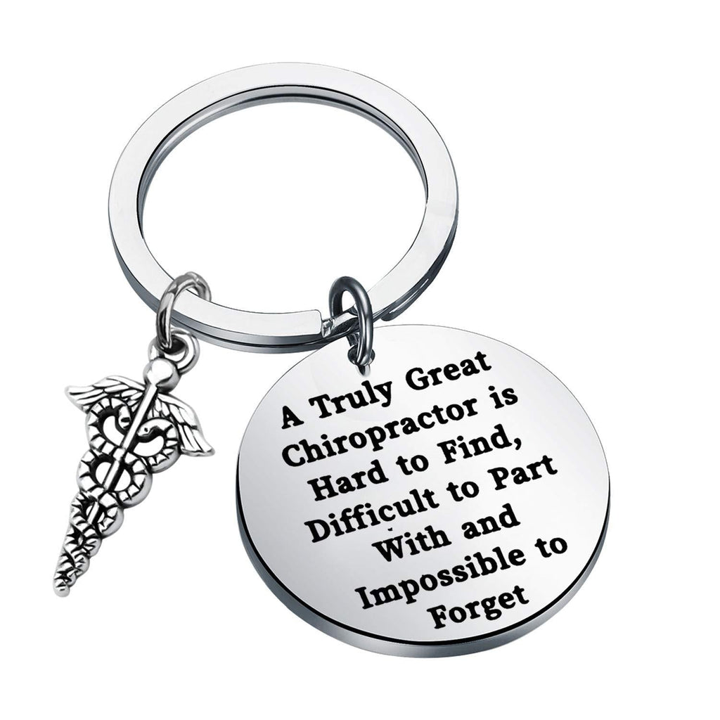 [Australia] - FEELMEM Chiropractor Gift Massage Therapist Gift Chiropractor Graduation Jewelry Gift A Truly Great Chiropractor is Hard to Find Harder to Part with and Impossible to Forget Keychain silver 