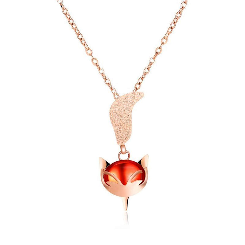 [Australia] - Lullabb Women Owl Pendant Choker Necklace Stainless Steel CZ Crystal Charms Love Animal Jewelry for girls in Gift Box Fox Plated Rose Gold 