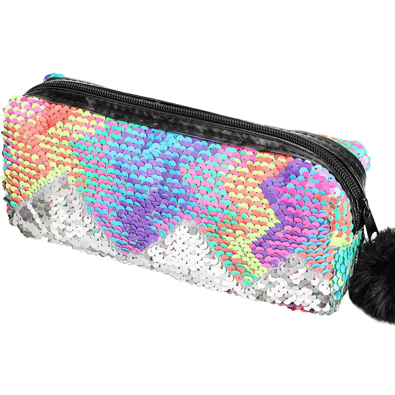 [Australia] - Phogary Glitter Cosmetic Bag Mermaid Spiral Reversible Sequins Portable Double Color Brush Pencil Case for Girls Make Up Pouch with Pompon Zip Closure (Colorful) 