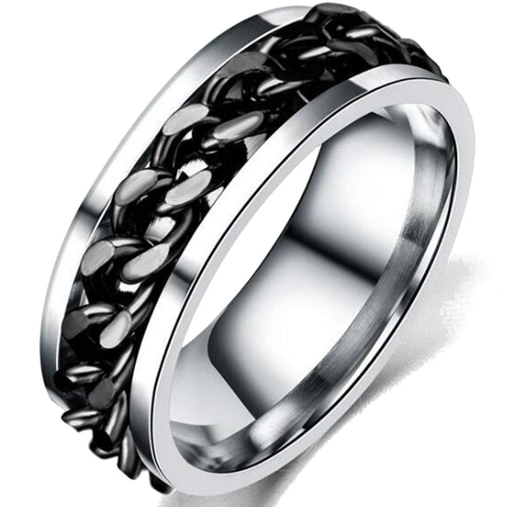 [Australia] - 8mm Stainless Steel Chain Inlay Wedding Band Biker Ring Black 6 