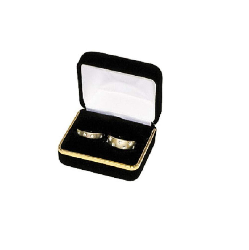 [Australia] - Elegant Black Velvet Double Ring His and Her Rings Wedding Rings Jewelry Gift Box With Brass Trim Premium Quality with White Satin and Black Velvet lined inside the box and Metal Hinge (SR5-BLACK) SR5-BLACK 