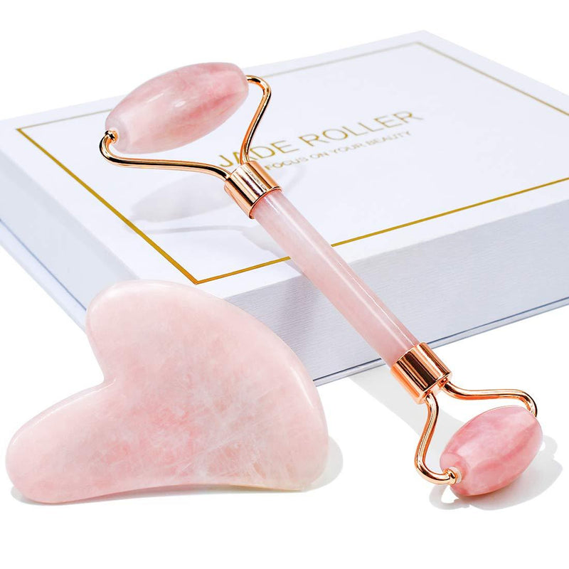 [Australia] - Jade Roller & Gua Sha, Face Roller, Facial Beauty Roller Skin Care Tools, BAIMEI Rose Quartz Massager for Face, Eyes, Neck, Body Muscle Relaxing and Relieve Fine Lines and Wrinkles 1-2pcs-pink 