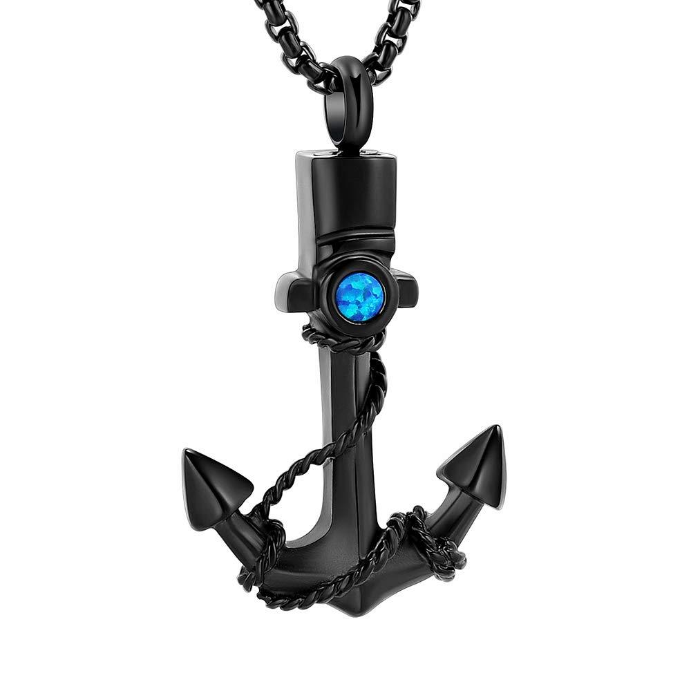 [Australia] - Urn Jewelry for Men, Anchor Urn Necklace for Ashes with Blue Opal Cremation Jewelry Memorial Keepsake Pendant Black Color with Blue Opal 