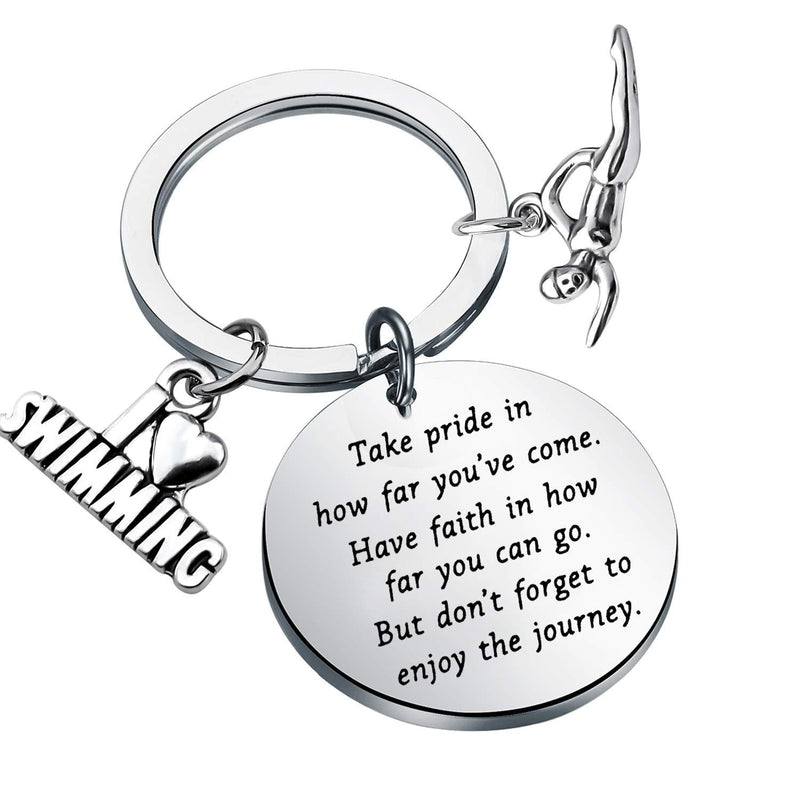 [Australia] - FUSTMW Swim Keychain I Love Swimming Lover Gift Take Pride in How Far You Have Come Swim Team Inspirational Gift Swimming Jewelry for Swimmers silver 