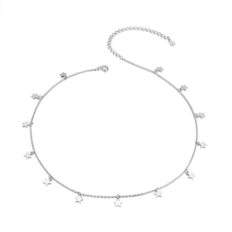 [Australia] - S925 Sterling Silver Stars Moon Dot Choker Short Dainty Necklace for Women Jewelry 