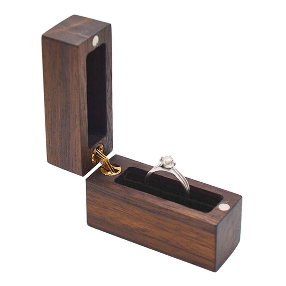 [Australia] - Engagement Ring Box Wood Proposal Wedding Ring Box Cooyeah Square Walnut Wooden Flip Jewelry Organizer Slim Handmade Decorative Boxes (square) 