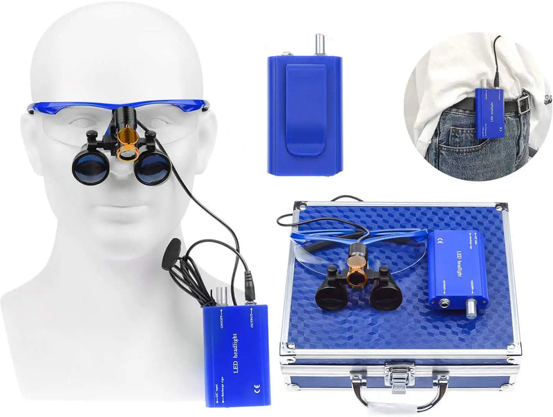 [Australia] - Ocean Aquarius Blue 2.5X420MM Loupes Magnifier +5 Headlight Plug in Clip Head Light with Filter Aluminum Box 008. 